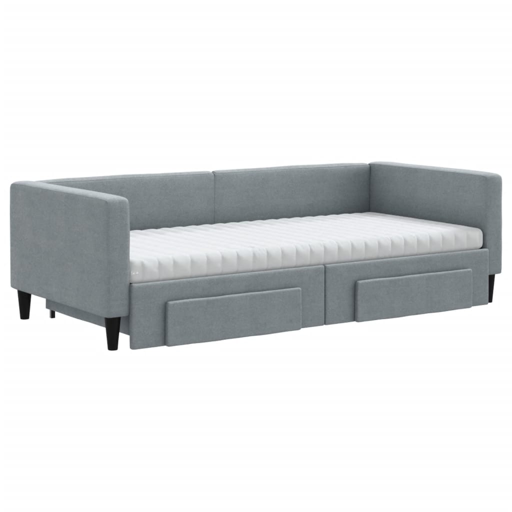 Daybed with Trundle and Drawers Light Grey 90x190 cm Fabric