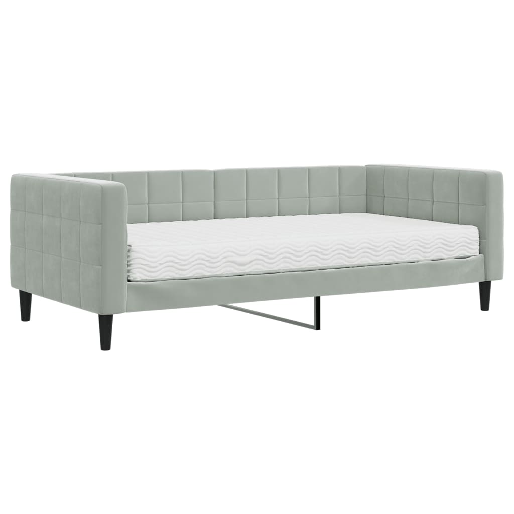 Daybed with Mattress Light Grey 90x190 cm Velvet