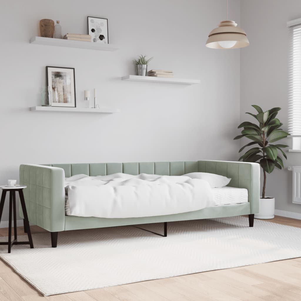 Daybed with Mattress Light Grey 90x190 cm Velvet