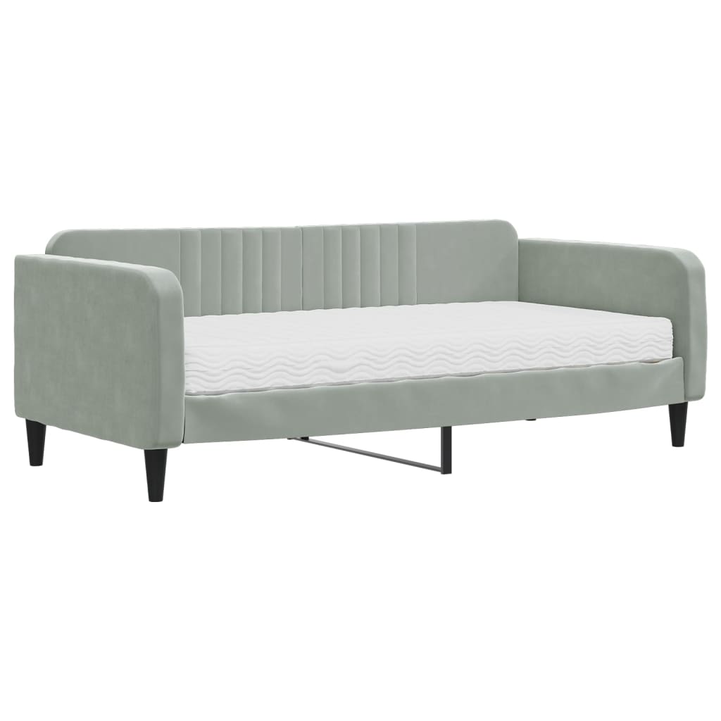 Daybed with Mattress Light Grey 90x190 cm Velvet