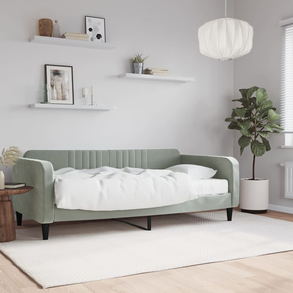 Daybed with Mattress Light Grey 90x190 cm Velvet
