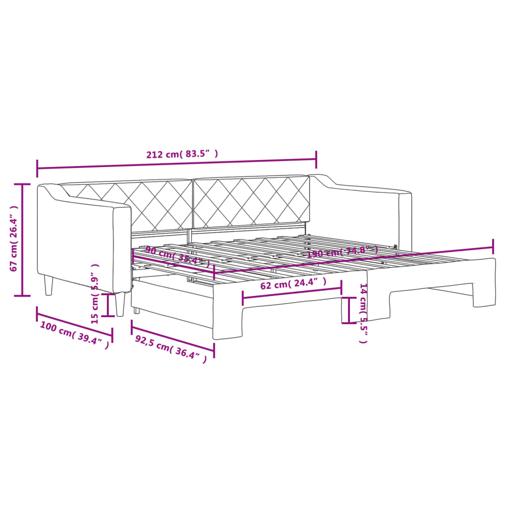 Daybed with Trundle without Mattress Light Grey 90x190 cm Single