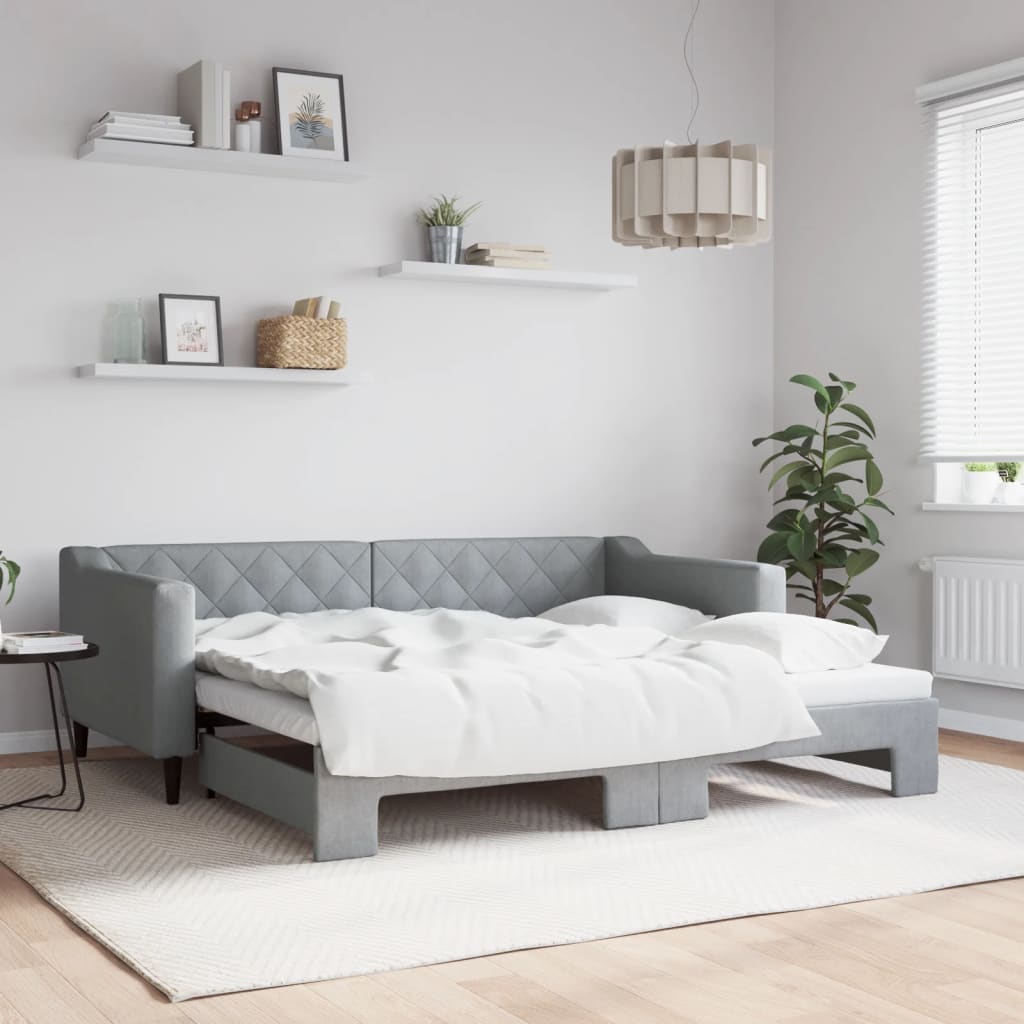 Daybed with Trundle without Mattress Light Grey 90x190 cm Single