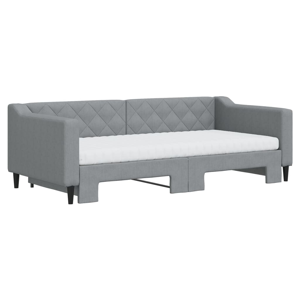 Daybed with Trundle and Mattresses Light Grey 90x190 cm Fabric