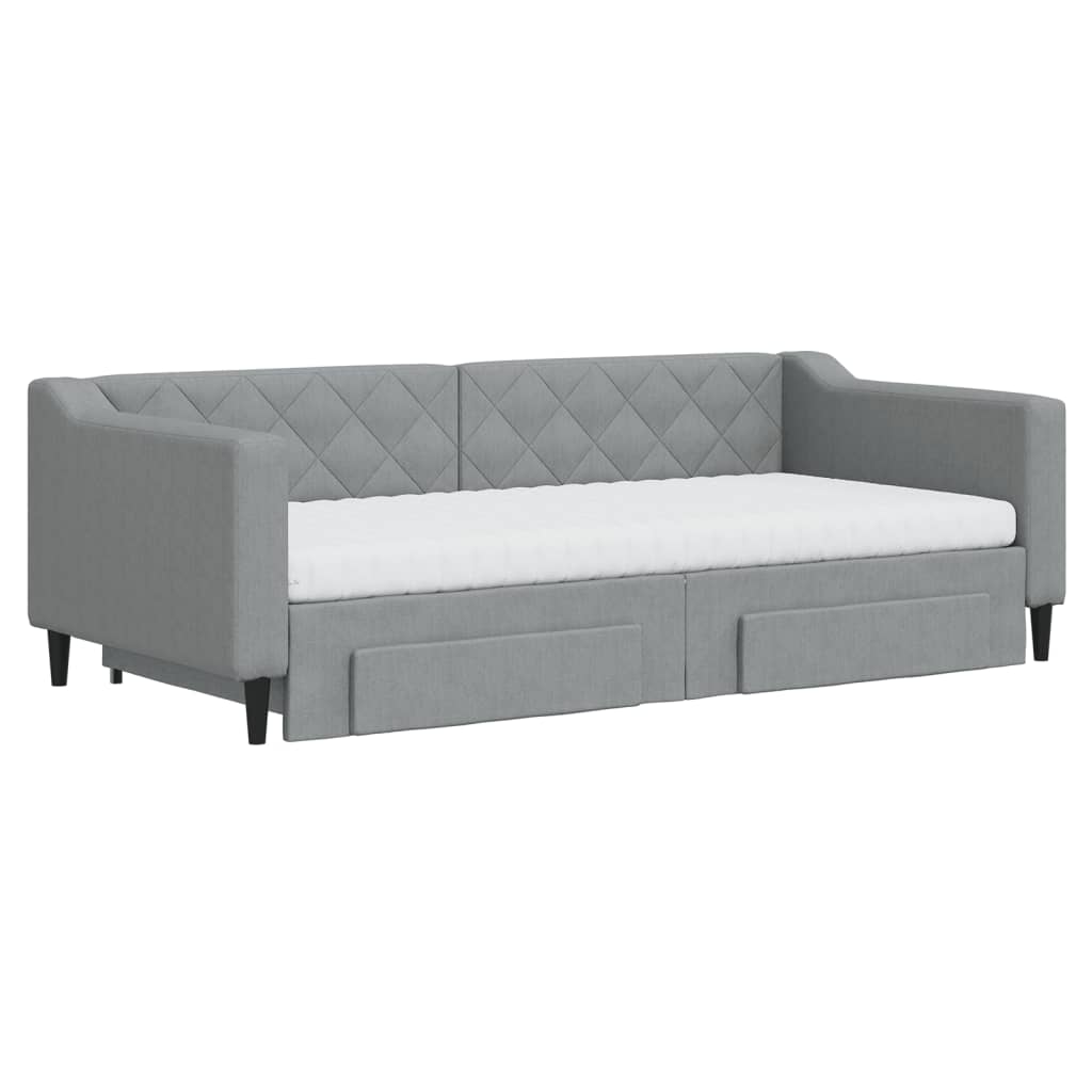 Daybed with Trundle and Drawers Light Grey 90x190 cm Fabric