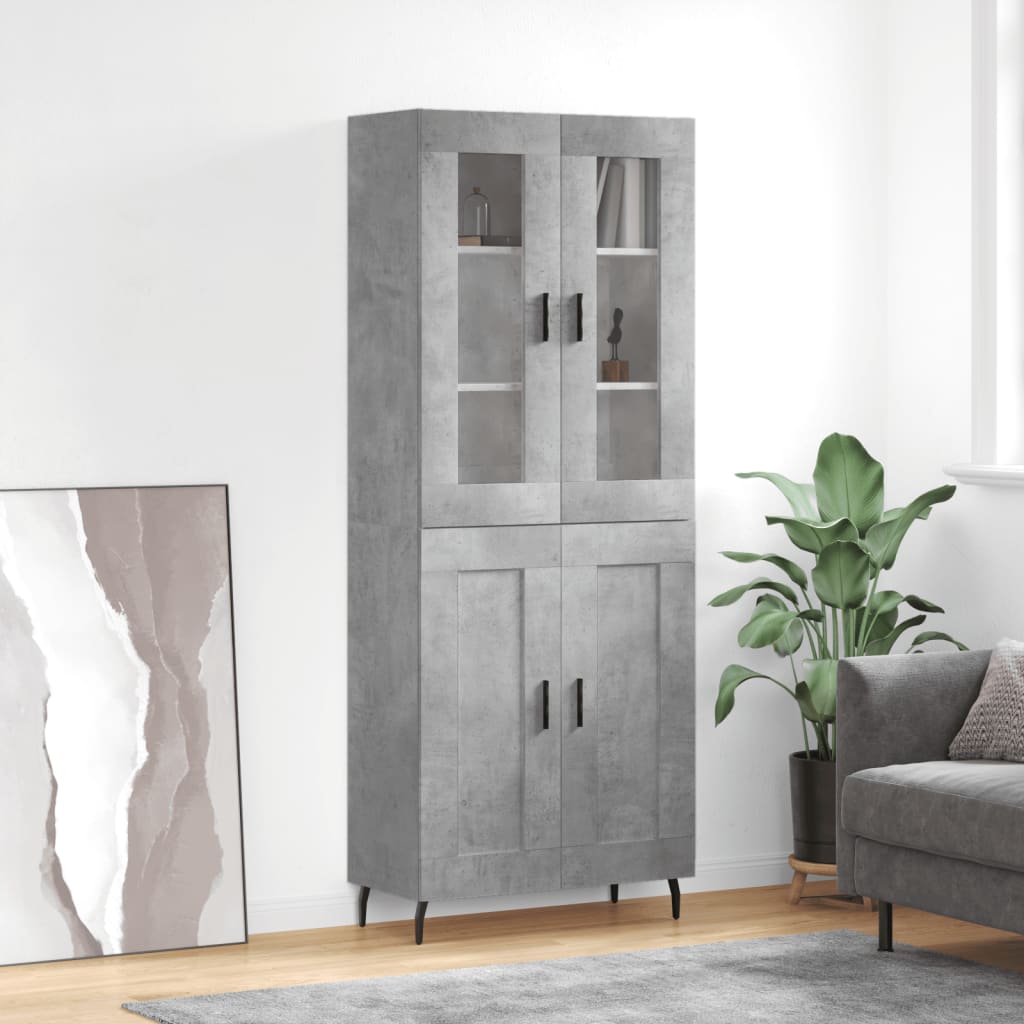 Highboard Concrete Grey 69.5x34x180 cm Engineered Wood