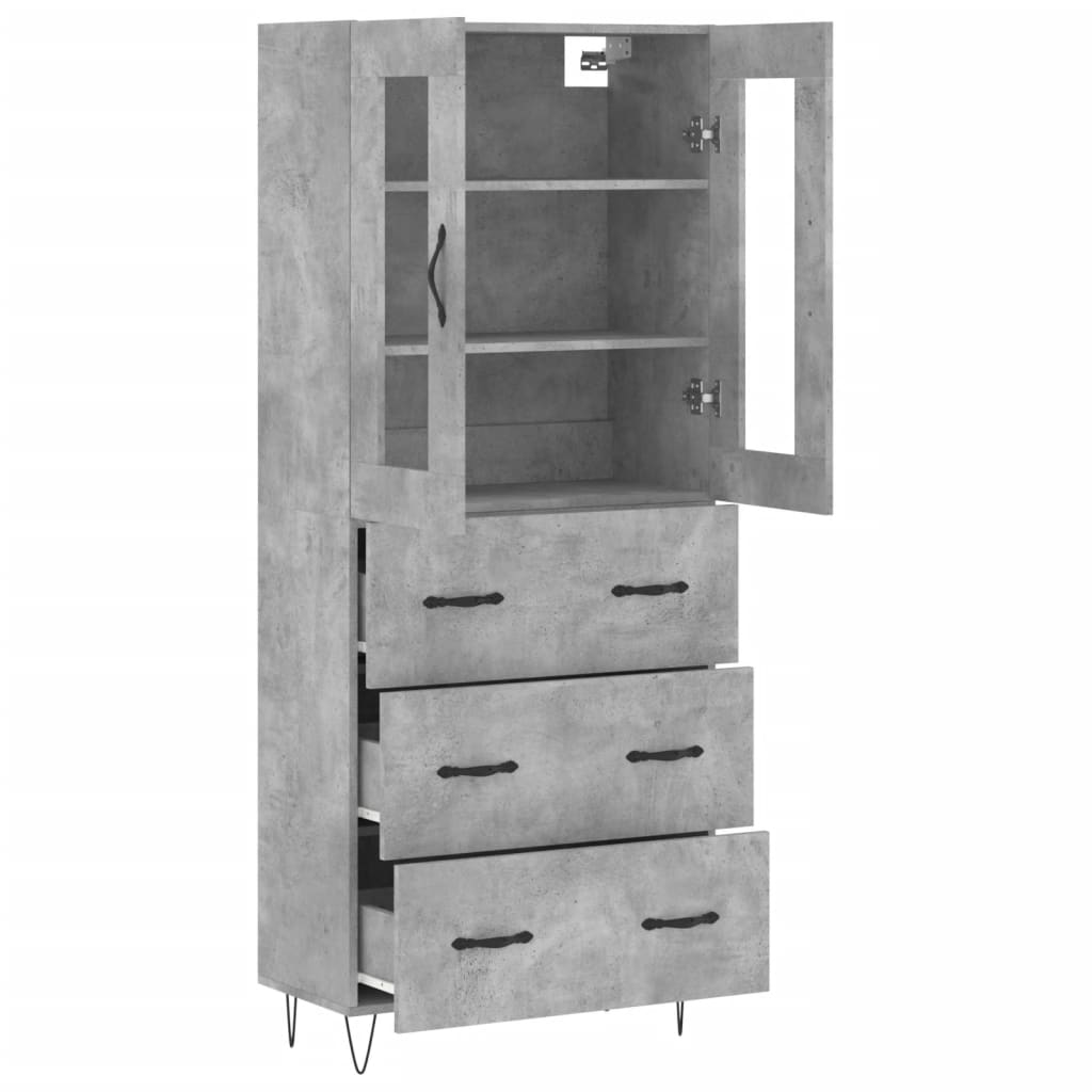 Highboard Concrete Grey 69.5x34x180 cm Engineered Wood