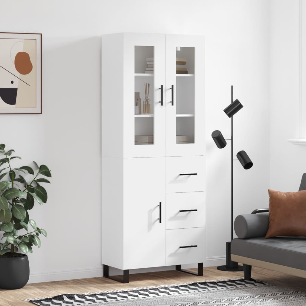 Highboard White 69.5x34x180 cm Engineered Wood