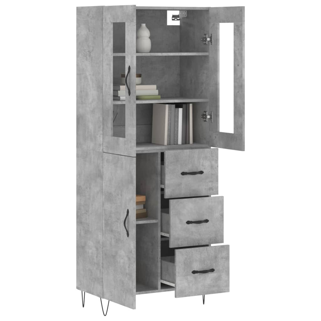 Highboard Concrete Grey 69.5x34x180 cm Engineered Wood