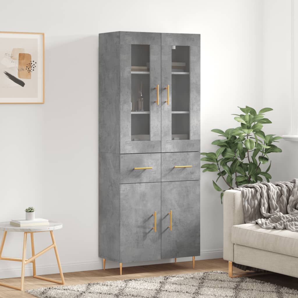 Highboard Concrete Grey 69.5x34x180 cm Engineered Wood