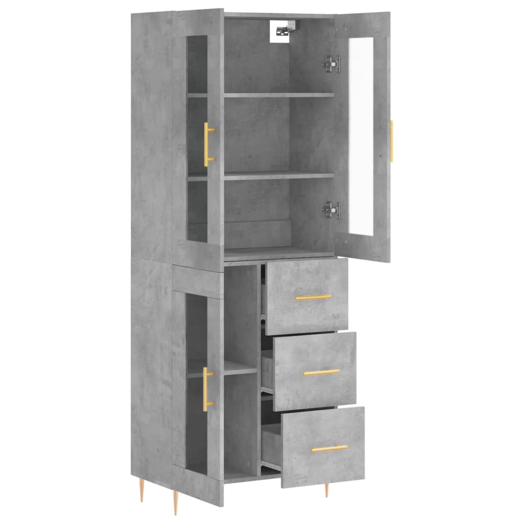 Highboard Concrete Grey 69.5x34x180 cm Engineered Wood