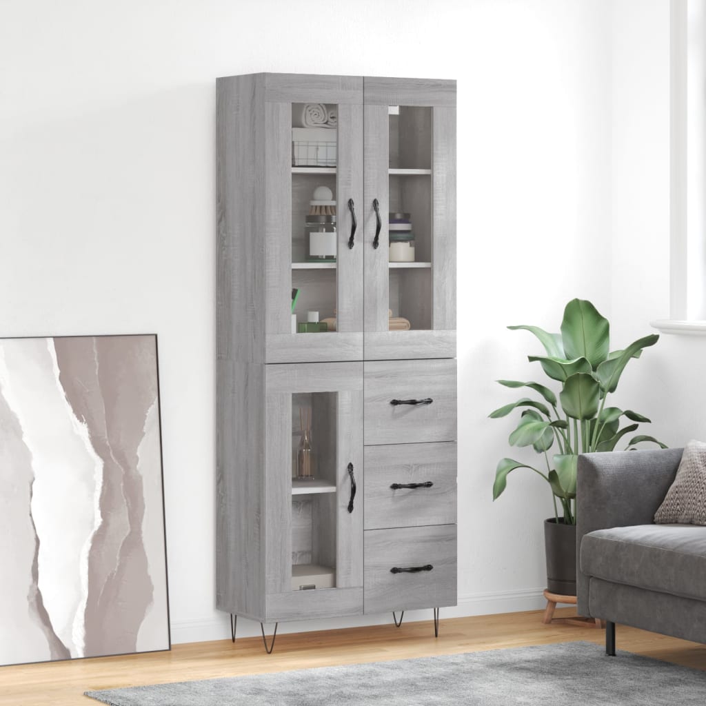 Highboard Grey Sonoma 69.5x34x180 cm Engineered Wood
