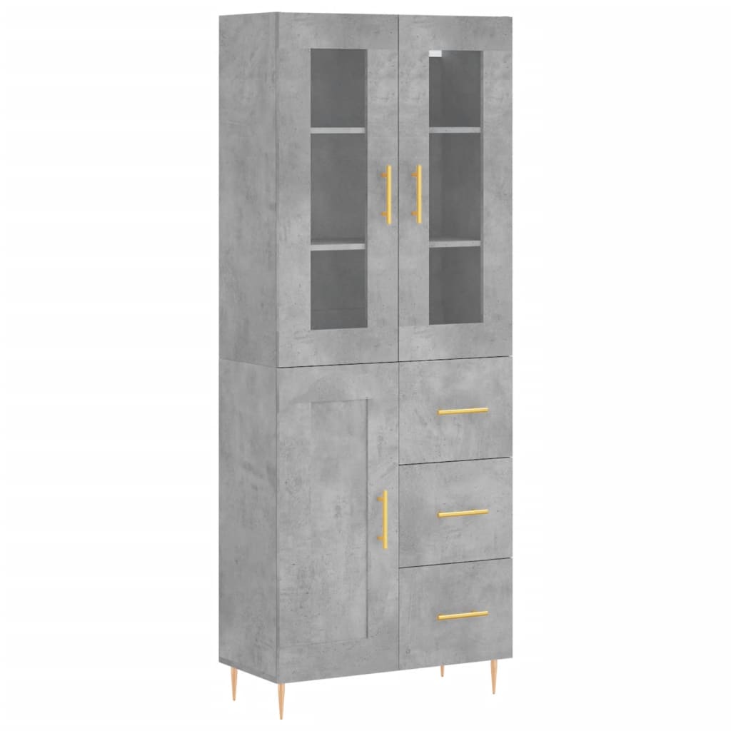 Highboard Concrete Grey 69.5x34x180 cm Engineered Wood