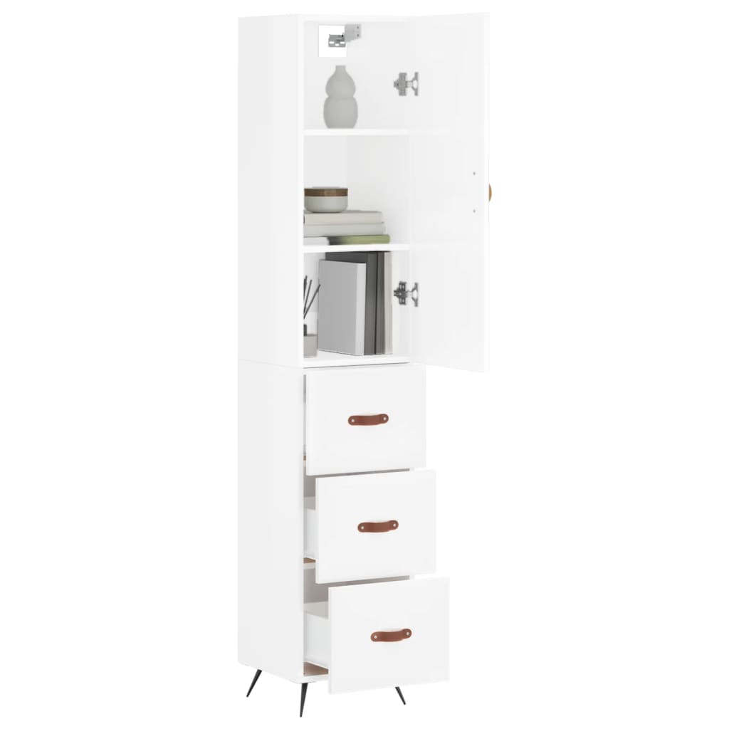 Highboard High Gloss White 34.5x34x180 cm Engineered Wood