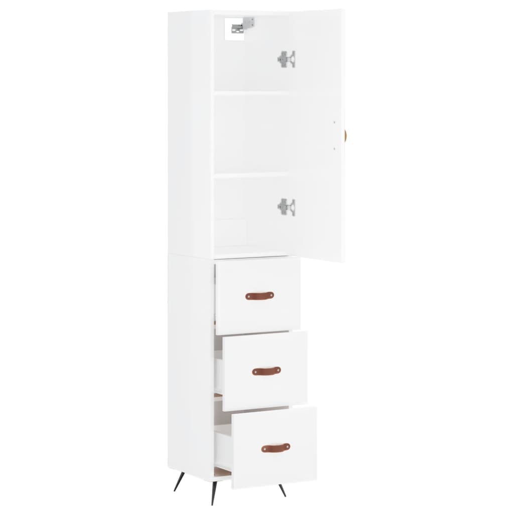 Highboard High Gloss White 34.5x34x180 cm Engineered Wood