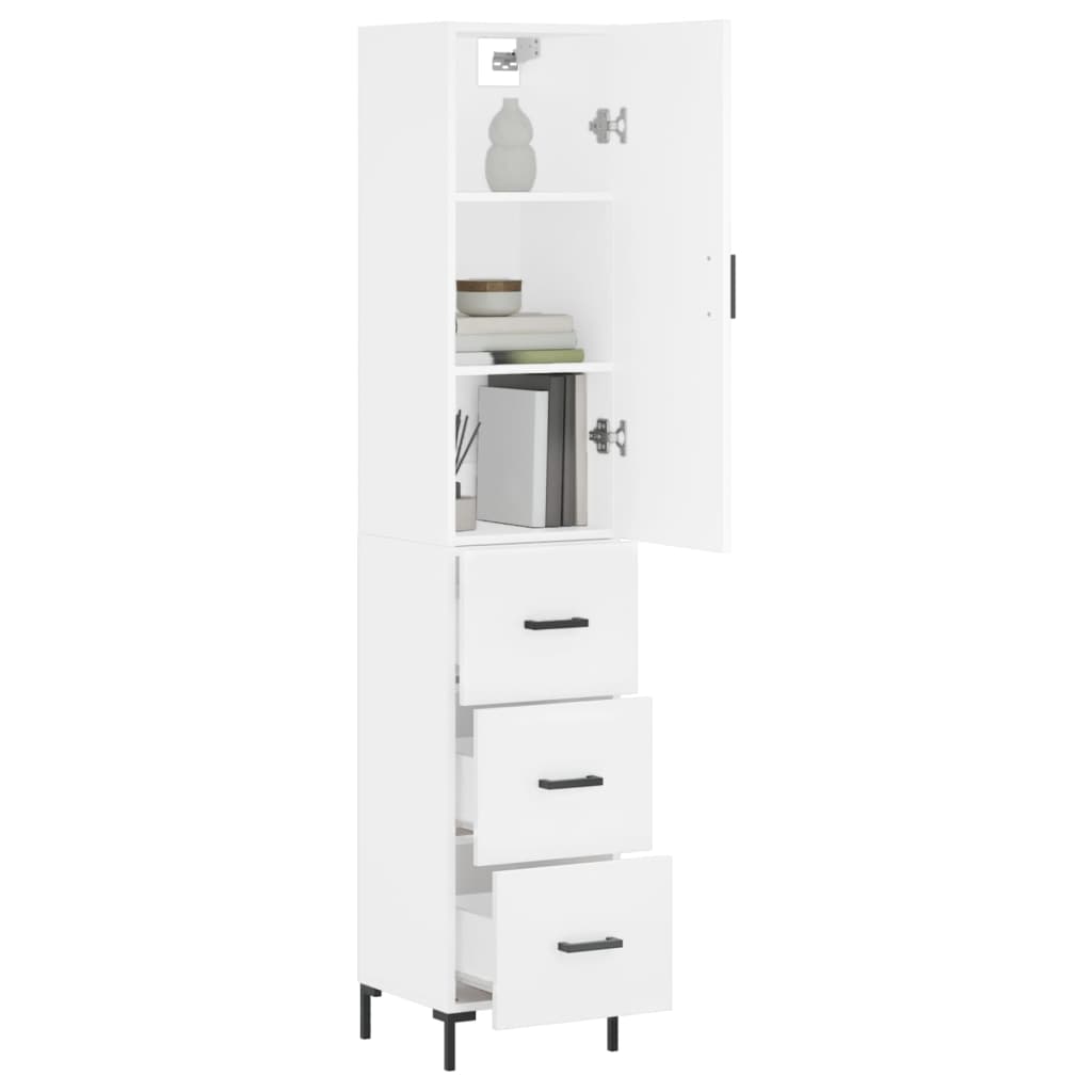 Highboard White 34.5x34x180 cm Engineered Wood