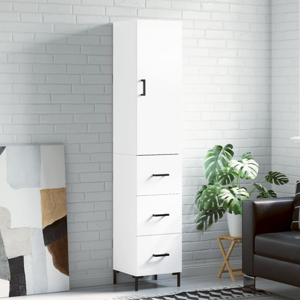 Highboard White 34.5x34x180 cm Engineered Wood