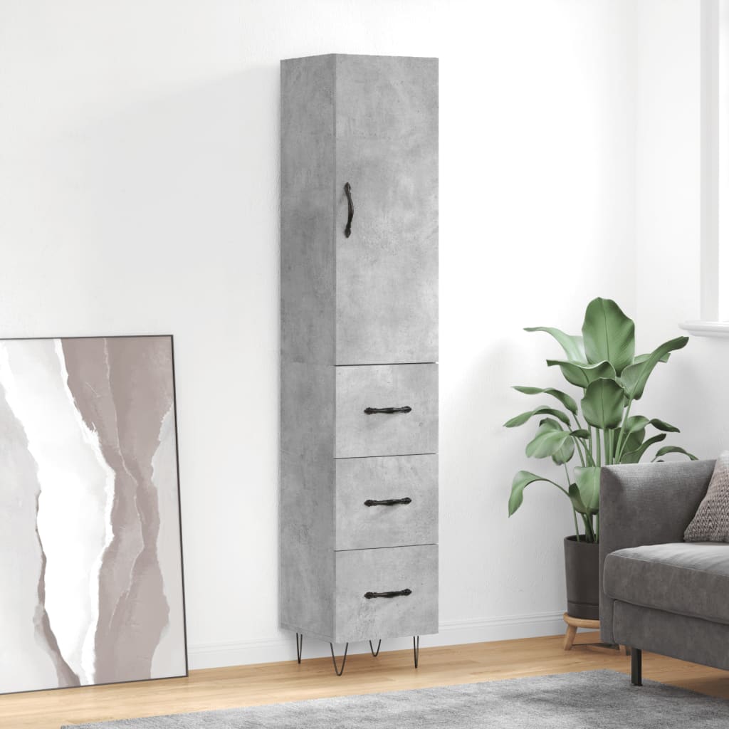 Highboard Concrete Grey 34.5x34x180 cm Engineered Wood
