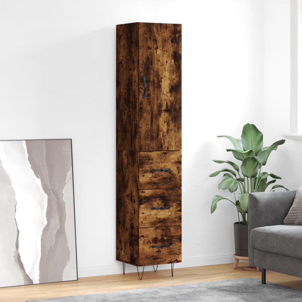 Highboard Smoked Oak 34.5x34x180 cm Engineered Wood