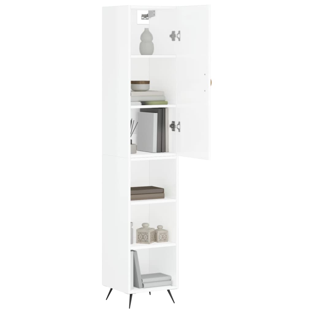 Highboard High Gloss White 34.5x34x180 cm Engineered Wood