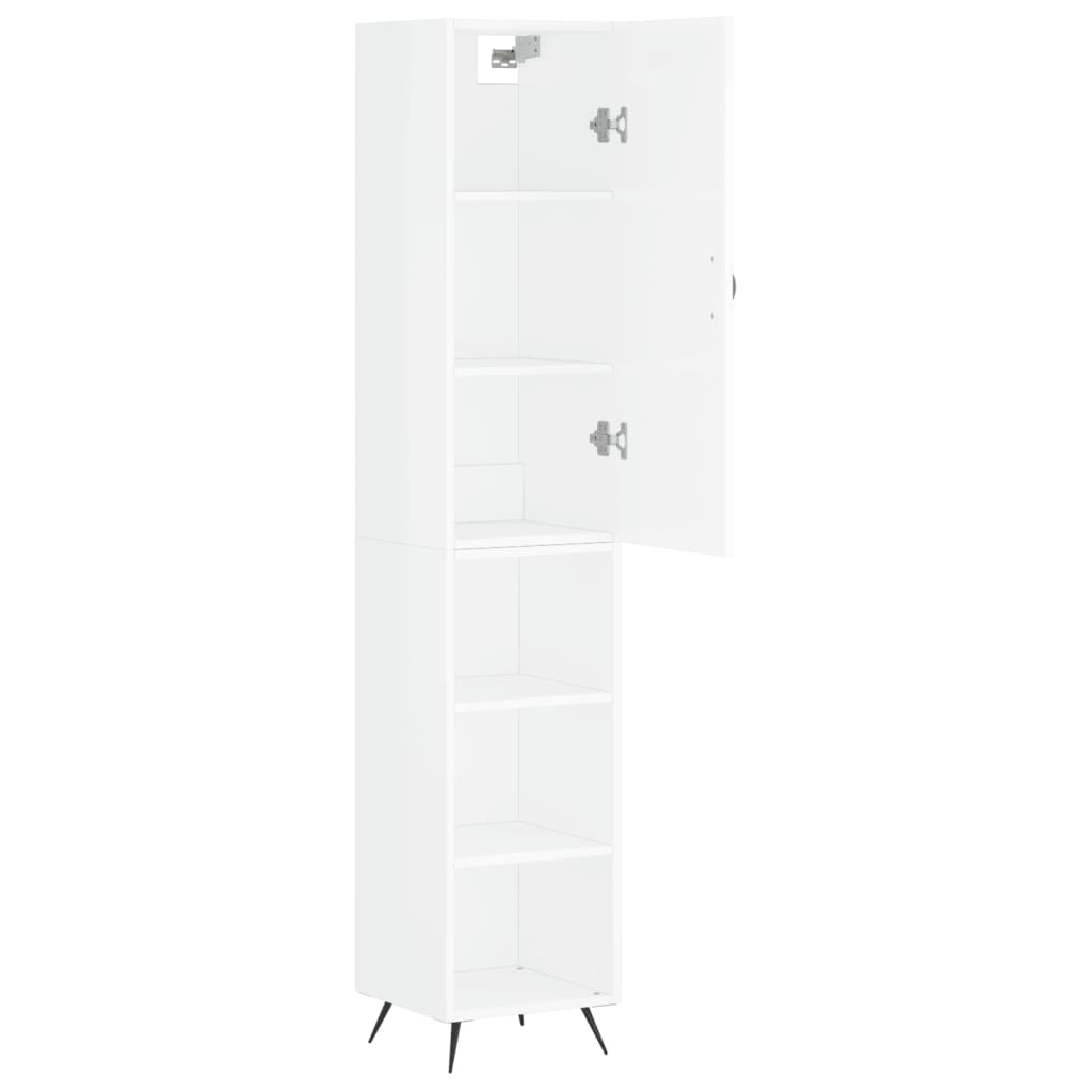 Highboard High Gloss White 34.5x34x180 cm Engineered Wood