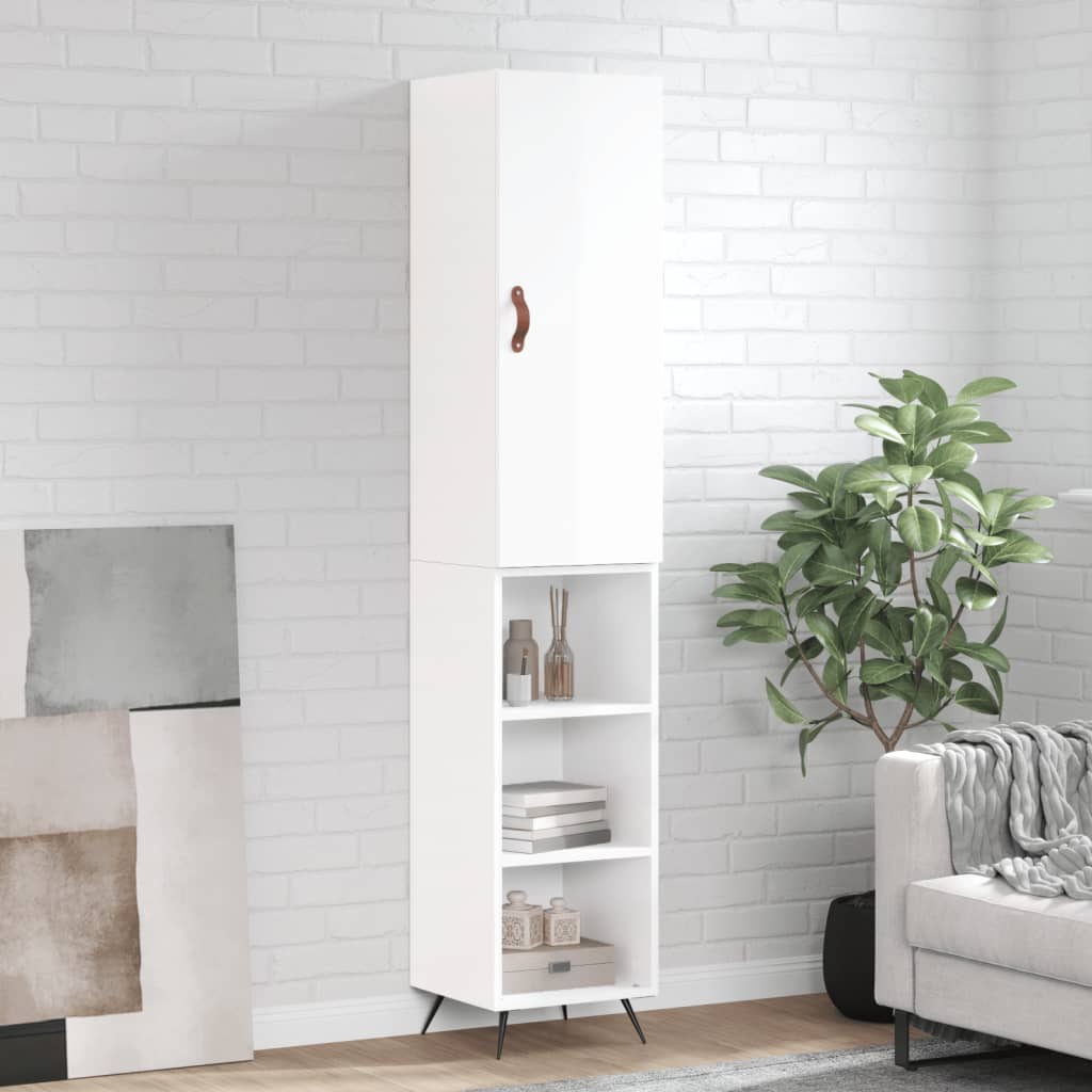 Highboard High Gloss White 34.5x34x180 cm Engineered Wood