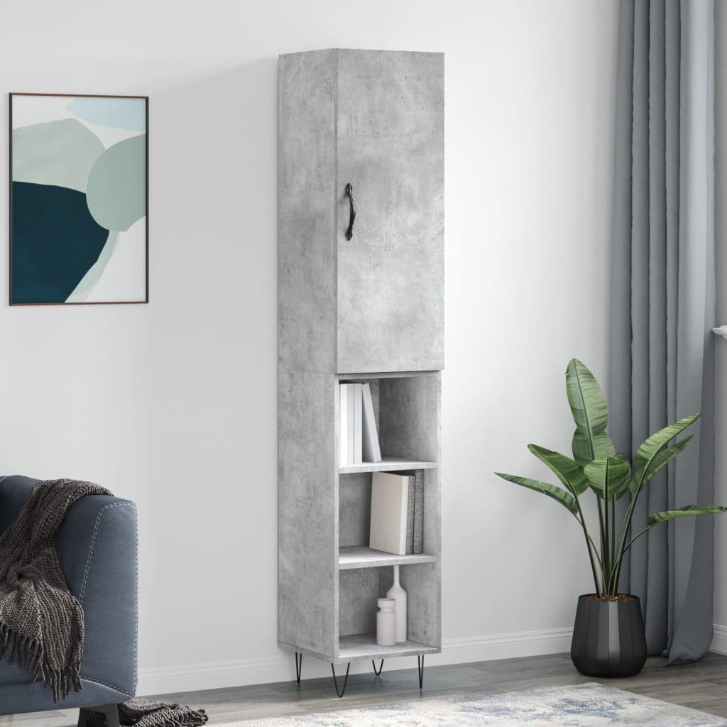 Highboard Concrete Grey 34.5x34x180 cm Engineered Wood