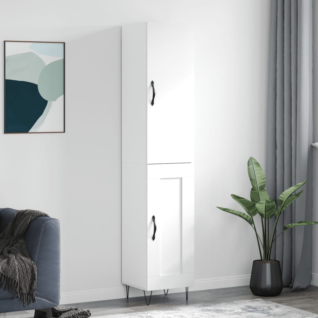 Highboard White 34.5x34x180 cm Engineered Wood