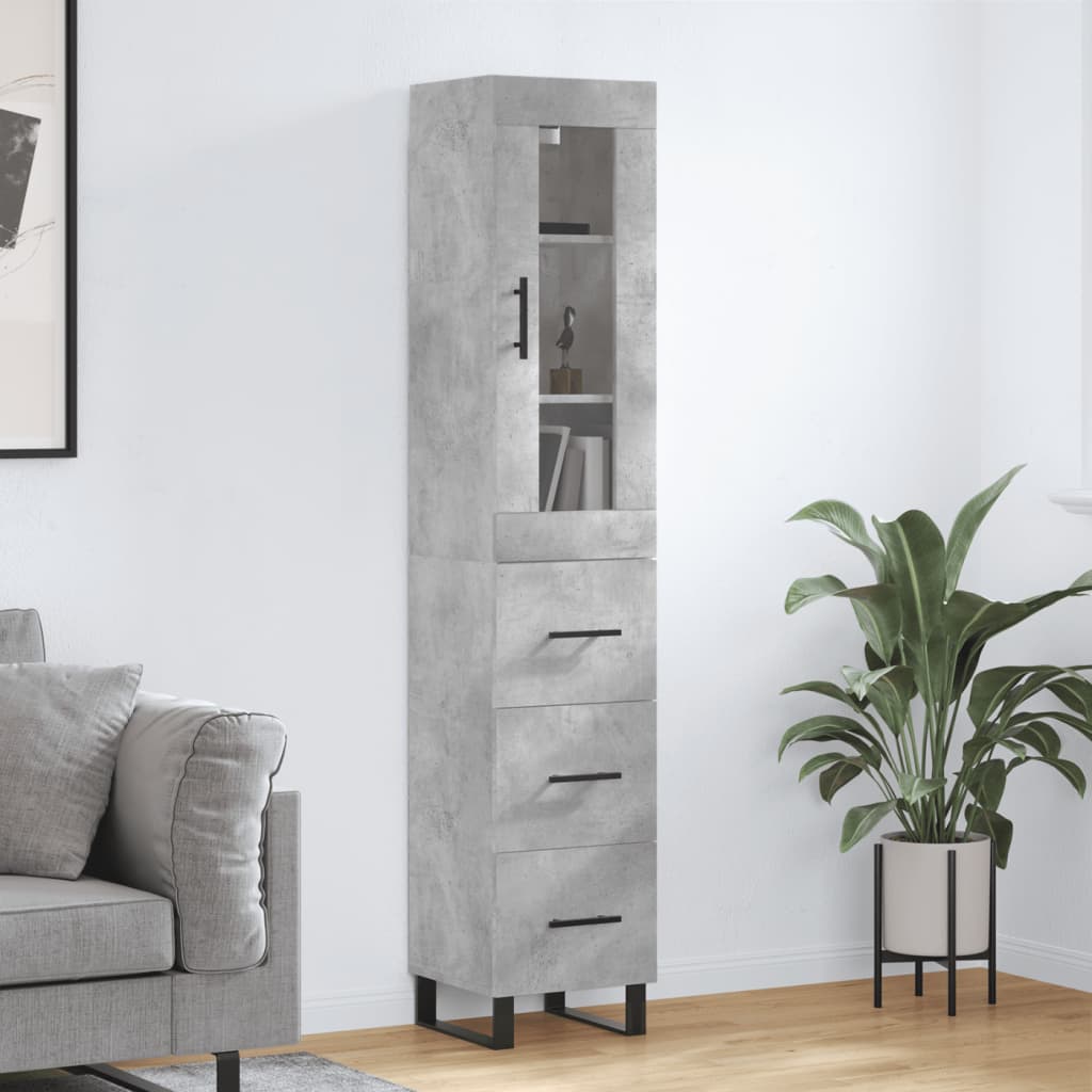 Highboard Concrete Grey 34.5x34x180 cm Engineered Wood