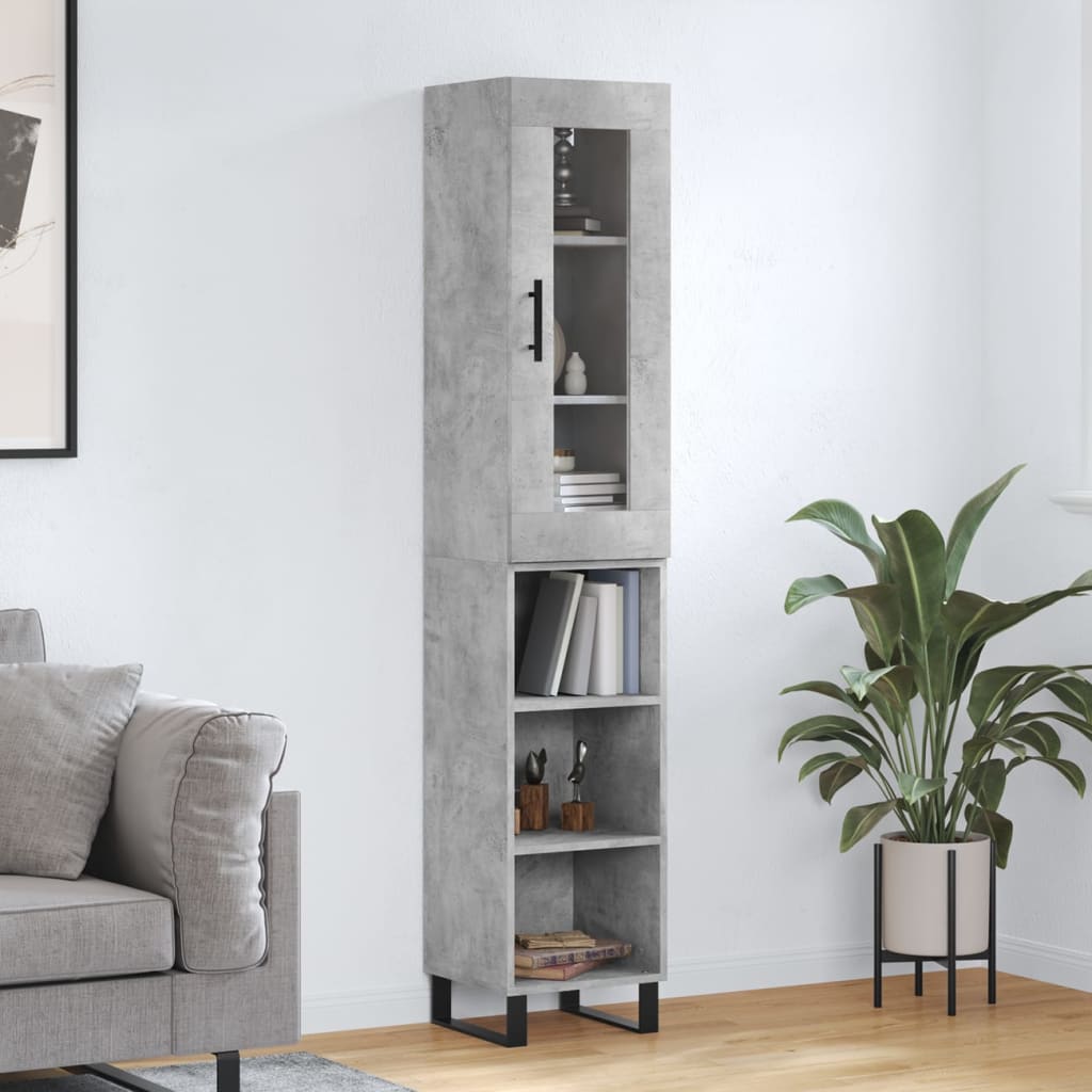 Highboard Concrete Grey 34.5x34x180 cm Engineered Wood