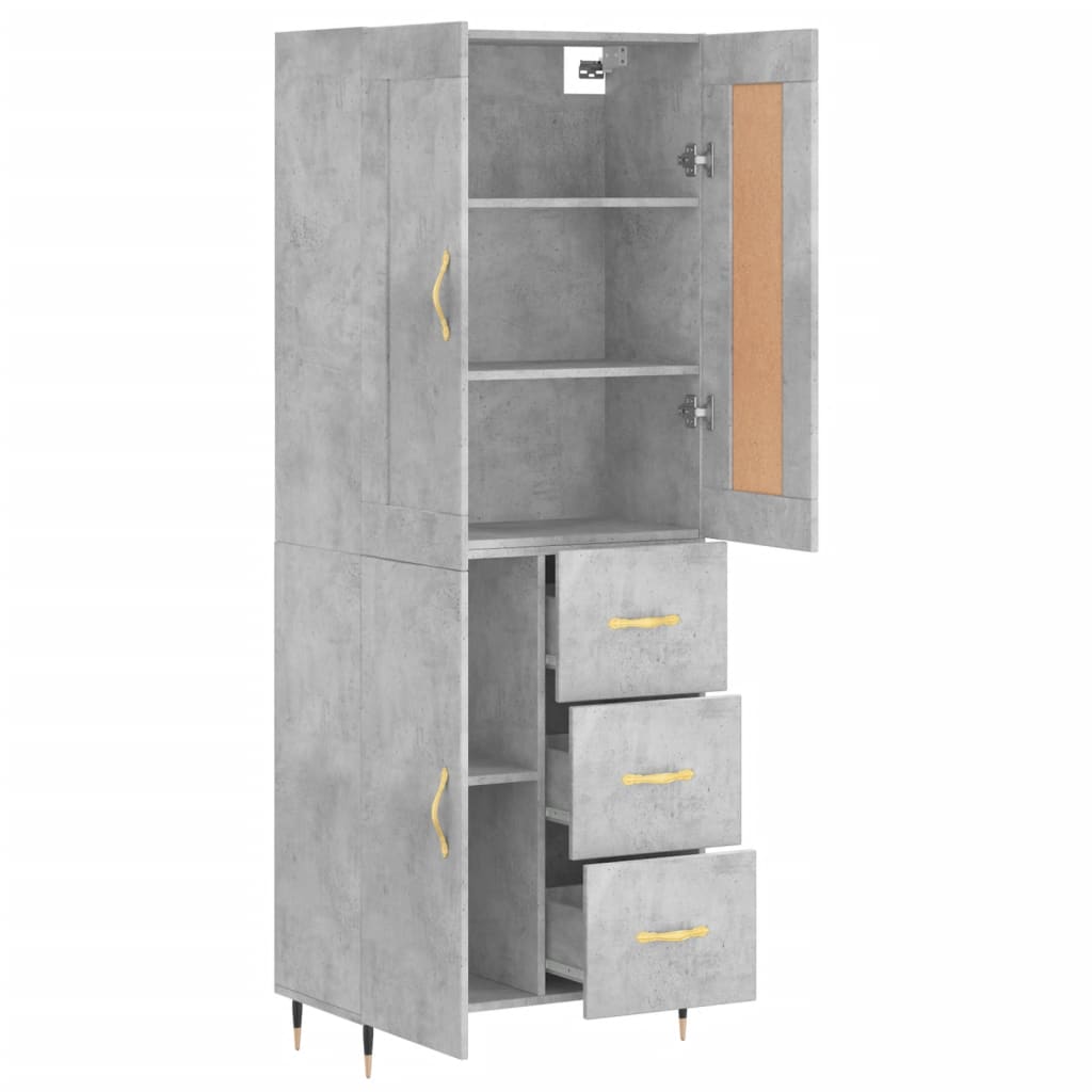 Highboard Concrete Grey 69.5x34x180 cm Engineered Wood