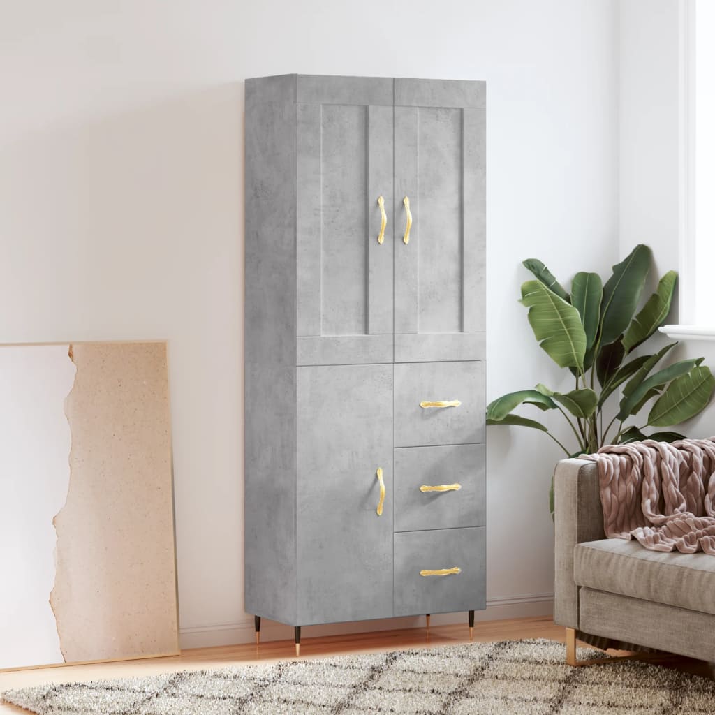 Highboard Concrete Grey 69.5x34x180 cm Engineered Wood