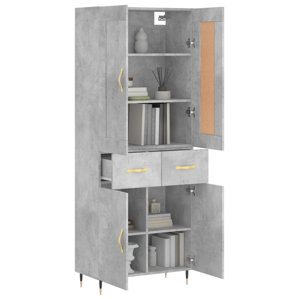 Highboard Concrete Grey 69.5x34x180 cm Engineered Wood