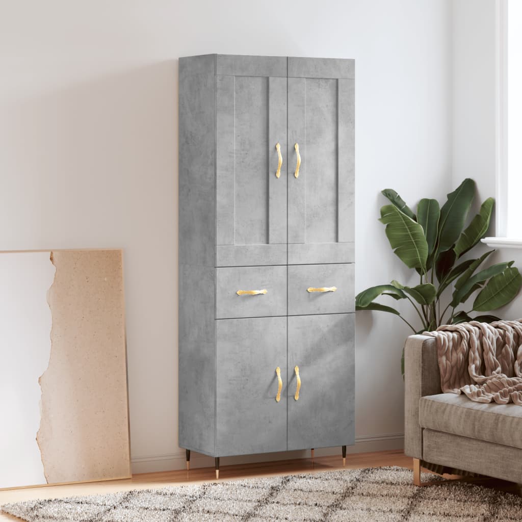 Highboard Concrete Grey 69.5x34x180 cm Engineered Wood