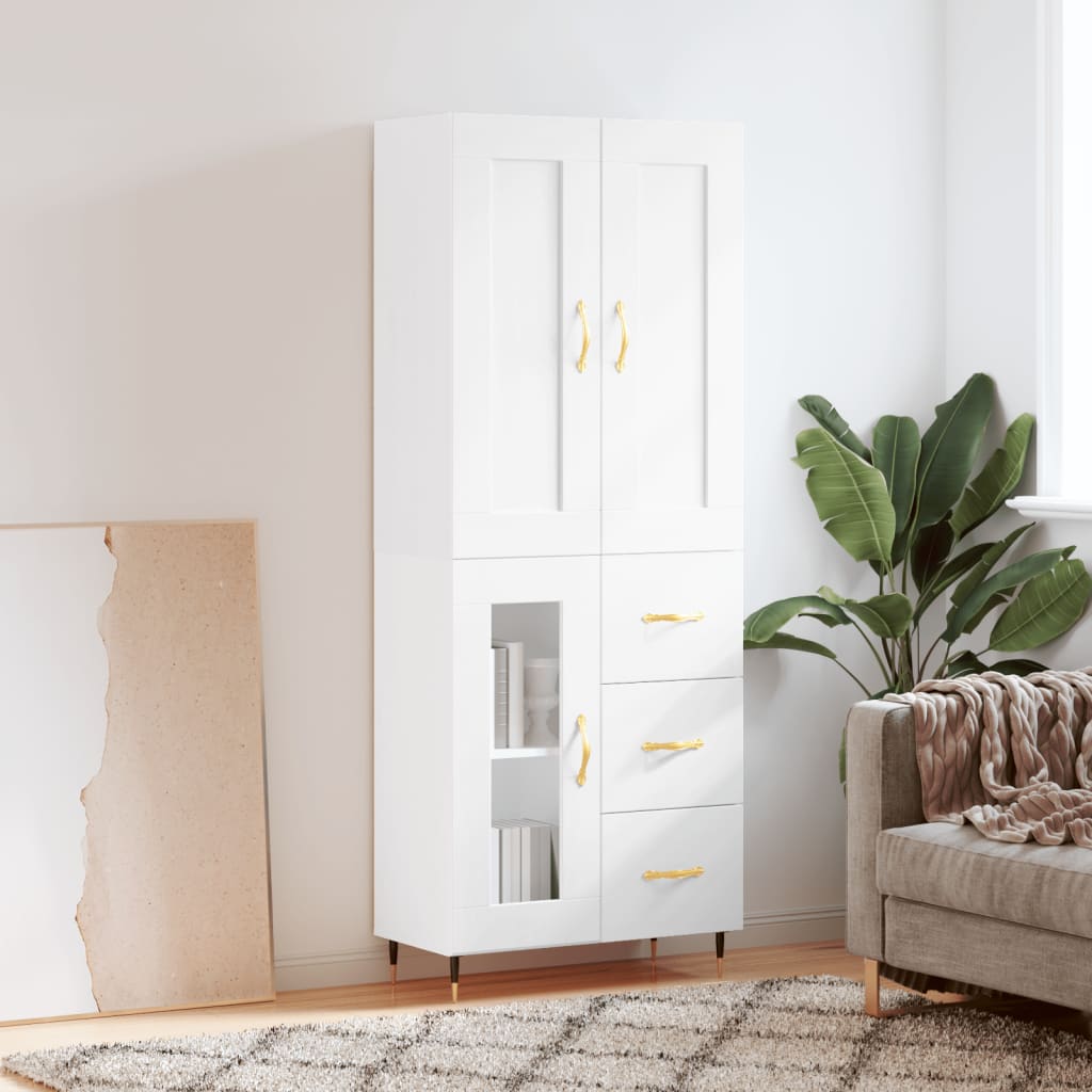 Highboard White 69.5x34x180 cm Engineered Wood