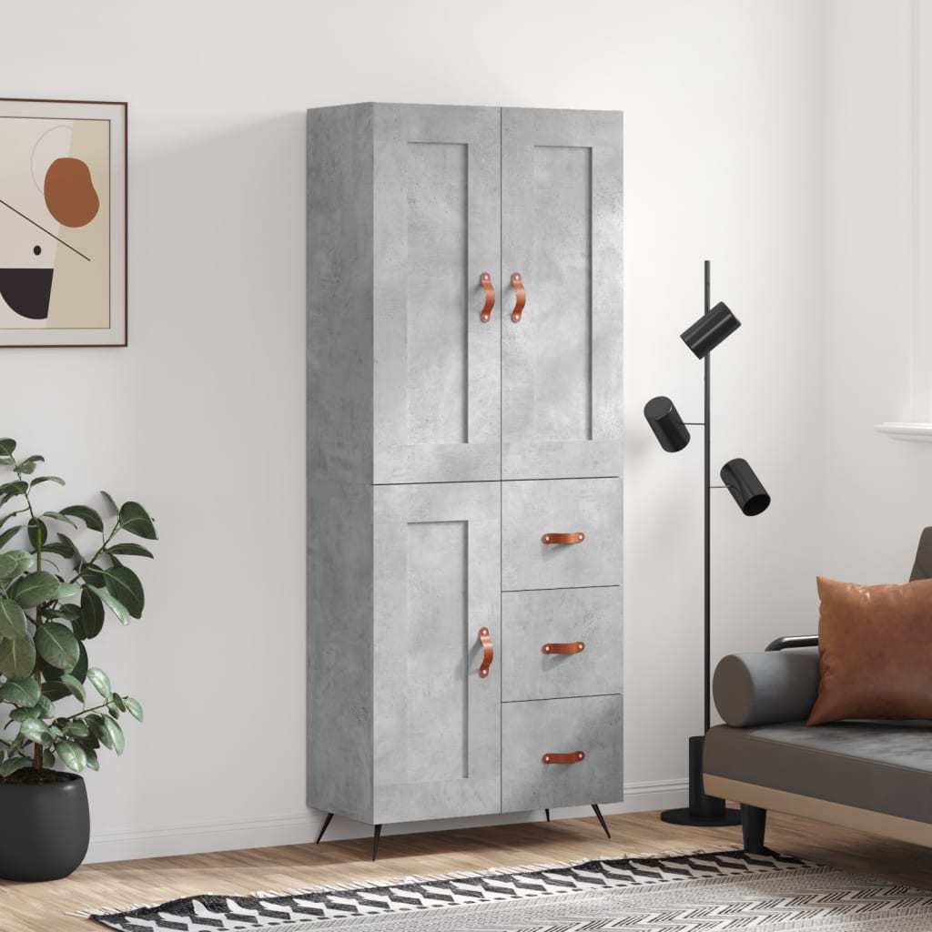 Highboard Concrete Grey 69.5x34x180 cm Engineered Wood