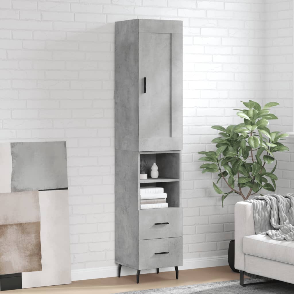 Highboard Concrete Grey 34.5x34x180 cm Engineered Wood