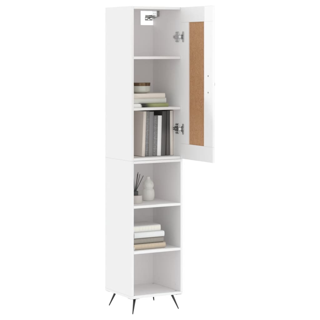 Highboard High Gloss White 34.5x34x180 cm Engineered Wood