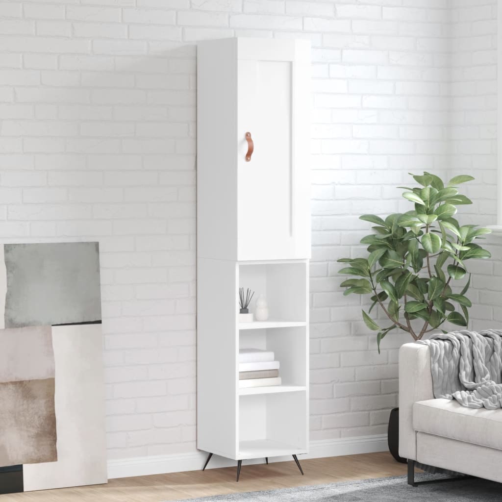 Highboard High Gloss White 34.5x34x180 cm Engineered Wood