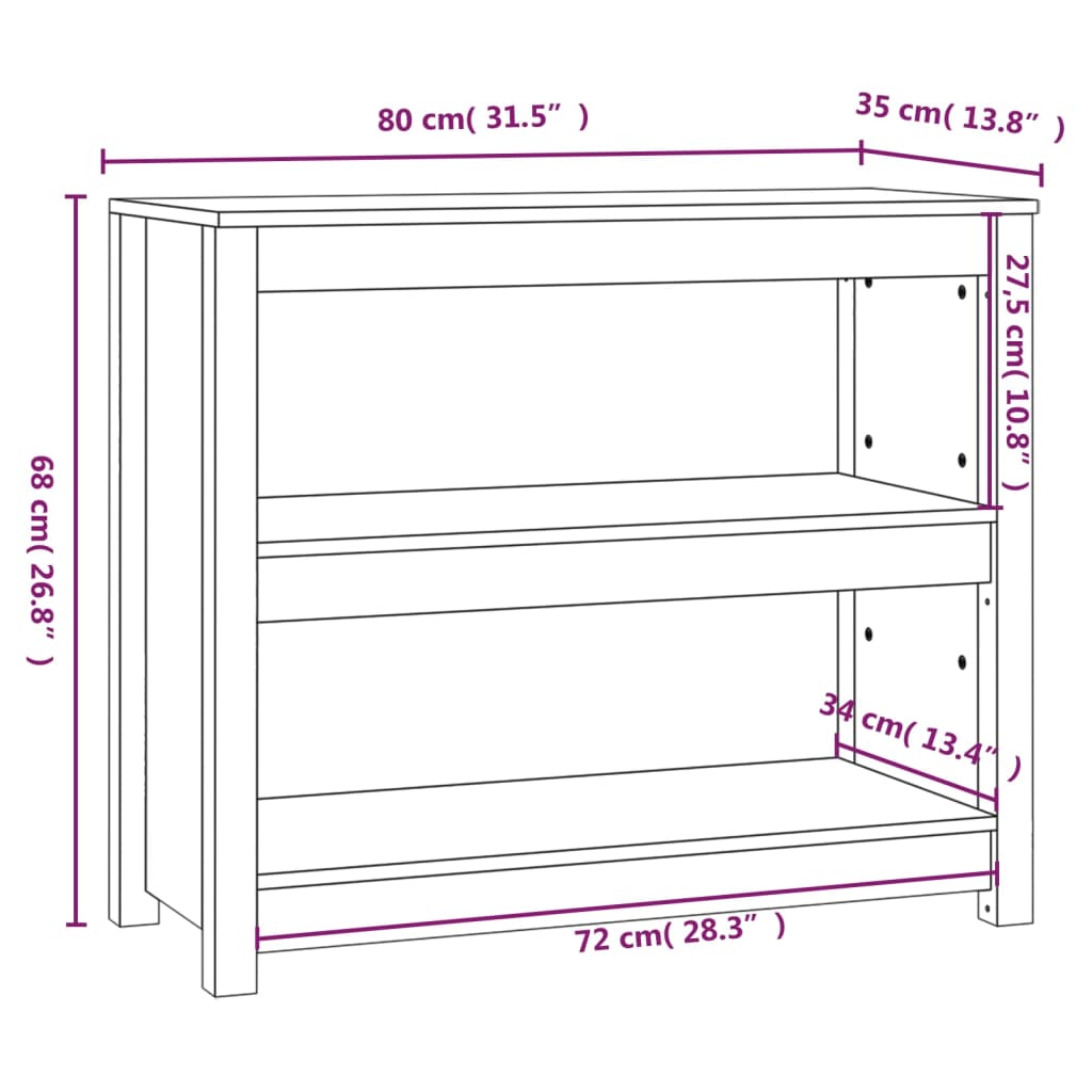 Book Cabinet Honey Brown 80x35x68 cm Solid Wood Pine