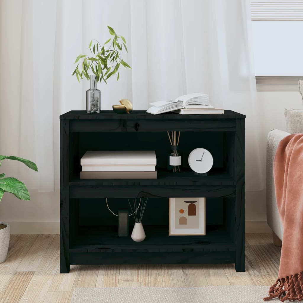 Book Cabinet Black 80x35x68 cm Solid Wood Pine