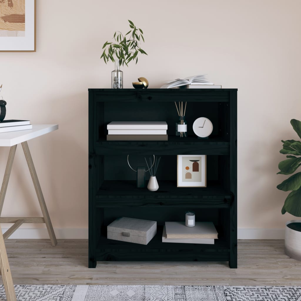 Book Cabinet Black 80x35x97 cm Solid Wood Pine