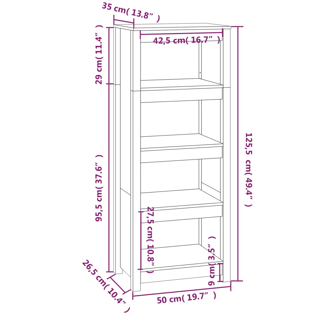 Book Cabinet Grey 50x35x125.5 cm Solid Wood Pine