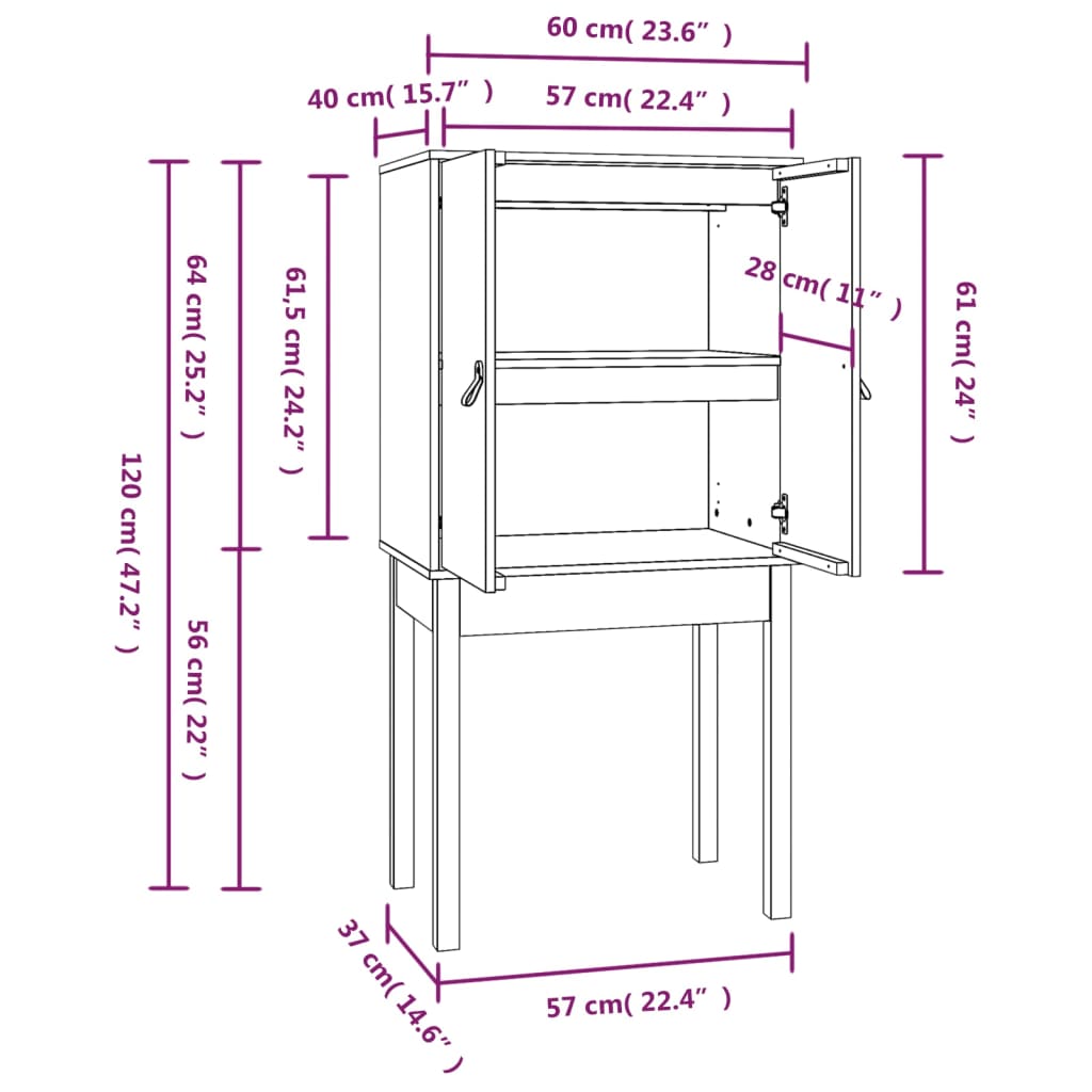 Highboard Honey Brown 60x40x120 cm Solid Wood Pine