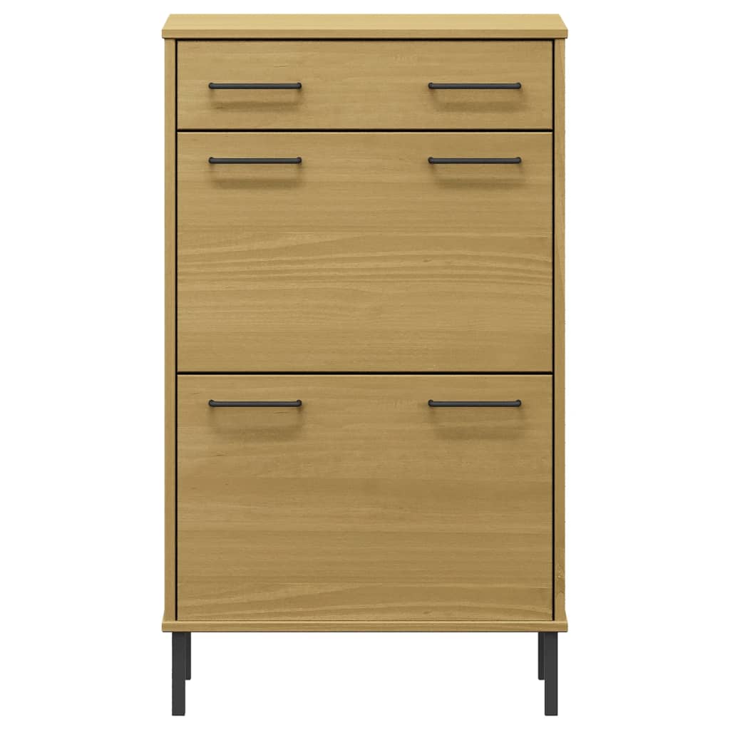 Shoe Rack with Metal Legs Brown Solid Wood Pine OSLO