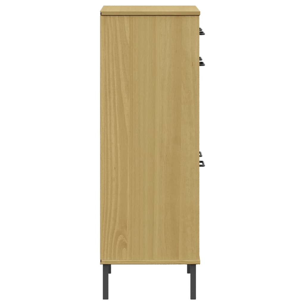 Shoe Rack with Metal Legs Brown Solid Wood Pine OSLO