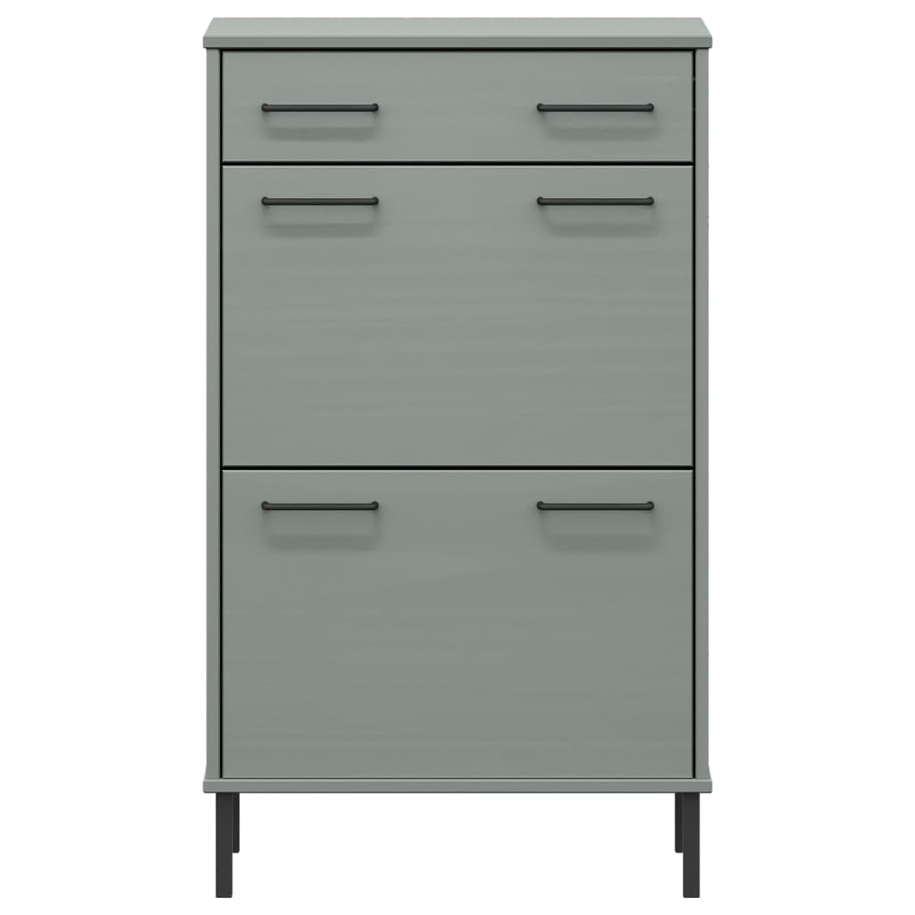 Shoe Rack with Metal Legs Grey Solid Wood Pine OSLO