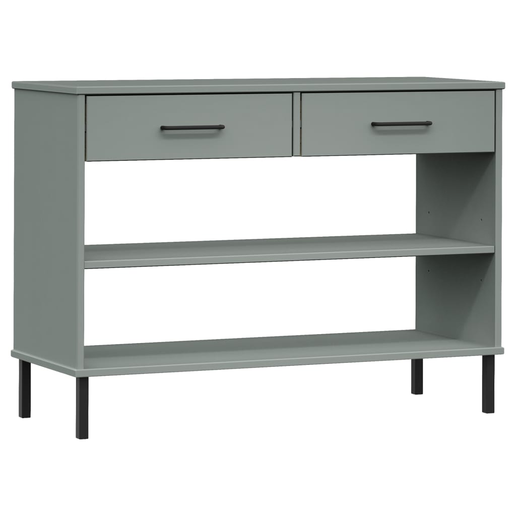 Console Cabinet with Metal Legs Grey Solid Wood Pine OSLO