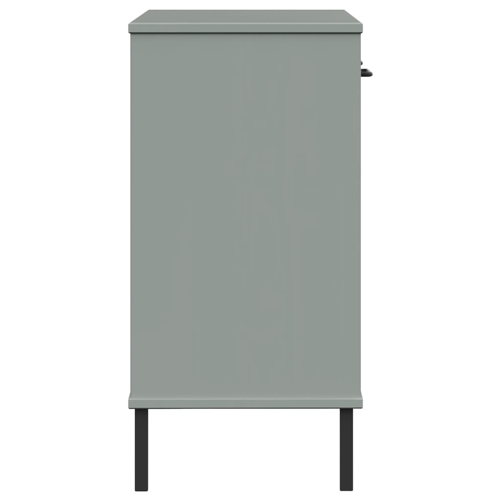 Console Cabinet with Metal Legs Grey Solid Wood Pine OSLO