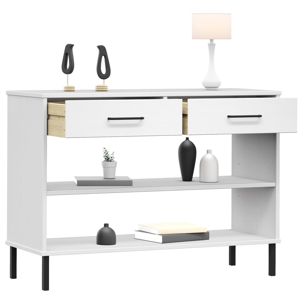 Console Cabinet with Metal Legs White Solid Wood Pine OSLO